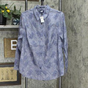 NWT Lands' End Womens Long Sleeve Patterned Dress Shirt 484704 12W Floral Blue